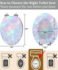 Elongated Resin Toilet Seat for Bathroom showing size dimensions 14.5" x 18.5" with installation guidelines.