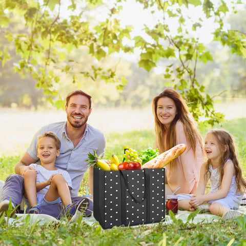 Family picnic with 10 Pack Reusable Grocery Bags For Shopping And Picnics With 35L Large Capacity Heavy Duty Waterproof Tote Bags