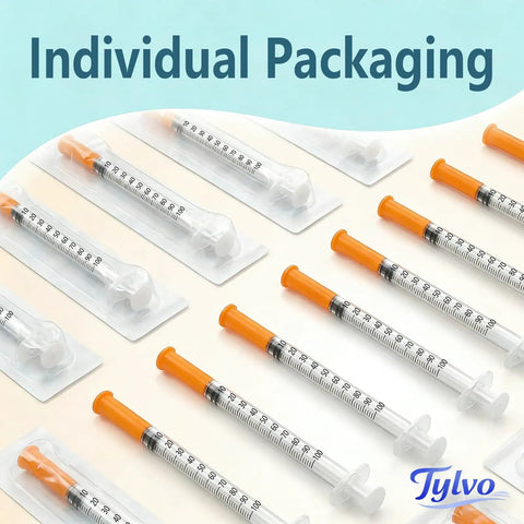 One Hand Operable 1 mL Syringes 31G Five Sixteenth Inch Needle Size Leakproof Design Clear Graduations Individually Wrapped
