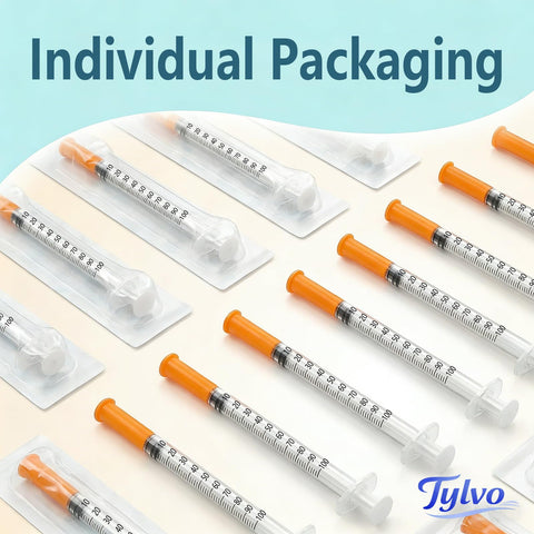 Hella Precise 1ml 29g 1/2 Inch Disposable Syringes Pack Of 25 with clear graduations in individual packaging for easy use.