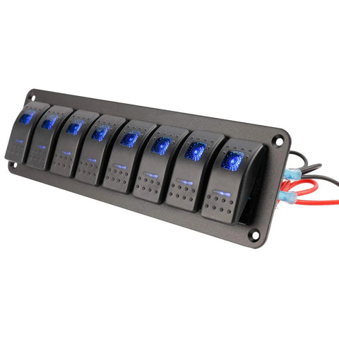 12-24V Beefy Boat Switch Panel Illuminated Aluminum Prewired Dash Panel 8 Gang Toggle Switches With 5 Pin On Off 2 LED Backlit IP65