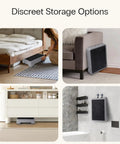 One Step Stool With Non Slip Wave Traction stored under bed, beside sofa, in kitchen, and on bathroom wall