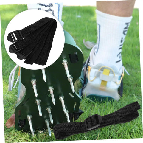 Eight Piece Aerator Sandal Straps Replacement Set for Lawn Aerator Shoes displayed on grass with close-up of straps