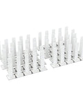 Model 82 289 Leveling Pins 50 Pack For Concrete Pours With Self Adhesive Backing on display, arranged in rows for precision depth control