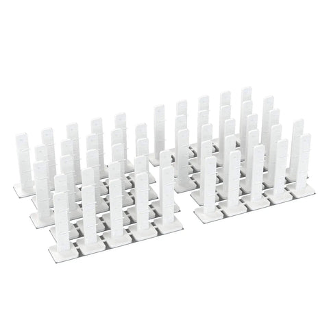 Model 82 289 Leveling Pins 50 Pack For Concrete Pours With Self Adhesive Backing on display, arranged in rows for precision depth control