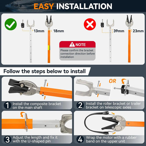 Installation guide for Heavy Duty Adjustable Boat Transom Saver Supports Up To 100 HP Outboard Motor with bracket parts.