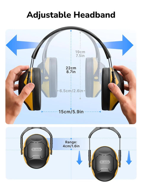 Illustration of All-Day Comfy Noise Reduction Earmuffs For Adults And Kids, NRR28dB Hearing Protection, showing adjustable headband.