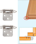 Self Closing RV Cabinet Hinge Half Inch Overlay Steel Durable for RV boat kitchen bathroom doors shown with installation diagram