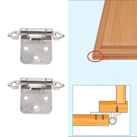 Self Closing RV Cabinet Hinge Half Inch Overlay Steel Durable for RV boat kitchen bathroom doors shown with installation diagram