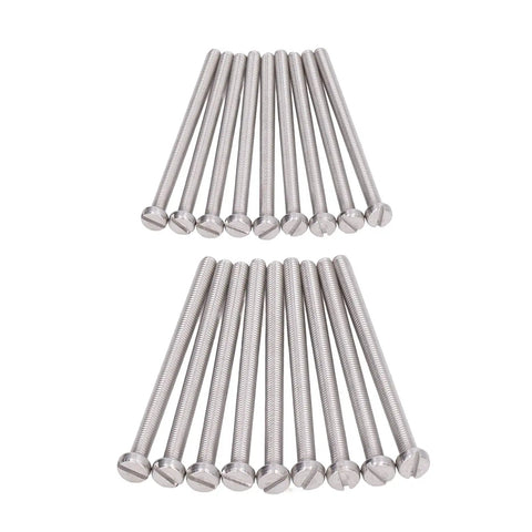 Heavy Duty M3 Cheese Head Slotted Screws Crafted From Premium A2 70 Stainless Steel Fasteners arranged in two rows.
