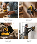 Brushless Cordless Detail Corner Sander Compatible With DeWalt 20V Max Battery Tool Only in use on wood and wall surfaces.