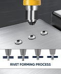 Watertight Closed End Aluminum Blind Rivets With Steel Mandrel shown in rivet forming process on metal surface