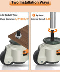 Heavy Duty Leveling Stem Casters Set Of 4 With M12 Threads, Adjustable Height Retractable Caster Wheels installation options