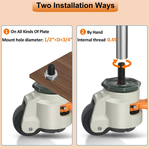 Heavy Duty Leveling Stem Casters Set Of 4 With M12 Threads, Adjustable Height Retractable Caster Wheels installation options
