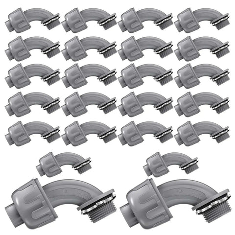 Liquid Tight Connector Three Quarter Inch Ninety Degree Non Metallic Flex Electrical Conduit Fittings Pack Of 25 For PVC Pipe Cable