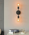 Two Light Wall Sconce For Bathroom And Hallway Sleek Modern Minimalist Vanity Lighting With Exposed Bulbs Matte Black