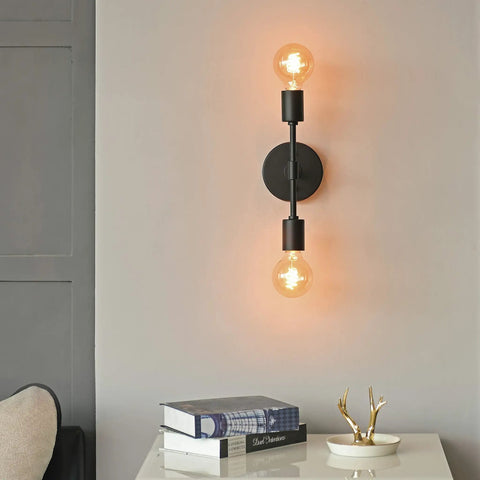 Two Light Wall Sconce For Bathroom And Hallway Sleek Modern Minimalist Vanity Lighting With Exposed Bulbs Matte Black