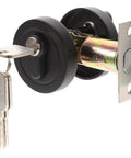 Black Zinc Alloy Deadbolt Lock Single Cylinder For Bedroom Doors With Keys Heavy Duty Entry Hardware close-up with keys.