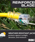 Close-up of Built Tough Heavy Duty Outdoor Extension Cord 25ft With 3 Outlets 10 Gauge Three Conductor SJTW Yellow Lighted Plug