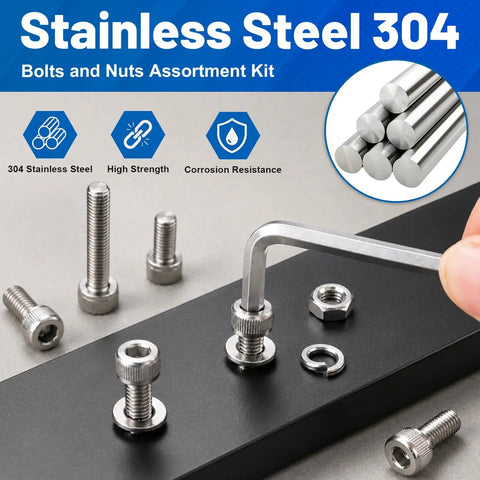 Top Shelf Heavy Duty 960 Piece M3 Hex Socket Head Cap Screw Assortment Kit With Hex Nuts And Flat Washers 304 Stainless Steel tools.