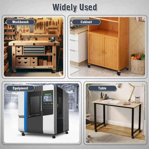 Heavy Duty Leveling Stem Casters Set Of Four Retractable Furniture Wheels on workbench, cabinet, equipment, and table.