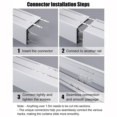 Connector installation steps for Heavy Duty Ceiling Curtain Track System With Smooth Silent Pulleys And Double Aluminum Runners.