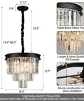 Modern Sleek 3 Tier Black Crystal Chandelier Pendant Light With Dimmable LEDs Flush Mount Ceiling Fixture Raindrop Design