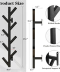 Wall Mounted Metal Coat Rack With Nine Hooks, Modern Minimalist Upright Coat Tree, heavy duty steel, product size dimensions and features.