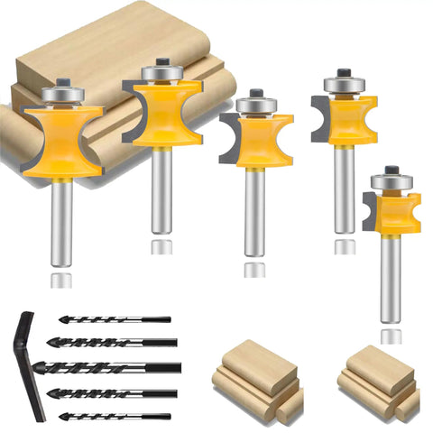 Bullnose Router Bit Set One Quarter Inch Shank, Five Piece Half Round Bearing Woodworking Cutter For Cabinets Doors Rails And Stiles Radius One Eighth Inch Three Sixteenth Inch One Quarter Inch Five Sixteenth Inch CNC Tool