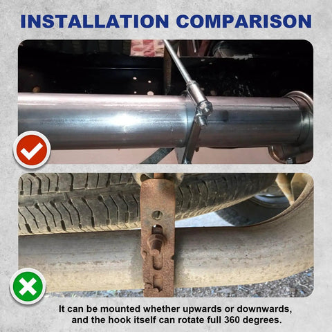 Installation comparison of 3 Inch Exhaust Clamp With Hanger Kit For Cars Trucks And SUVs Built To Haul Heavy Duty