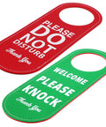 Durable PU Leather Do Not Disturb And Please Knock Door Knob Privacy Sign, red and green double-sided, for offices and clinics