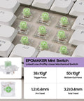 Close-up of EPOMAKER Mint switches in a Premium Low Profile Aluminum Mechanical Keyboard With Full Via Programming Hot Swappable Switches.