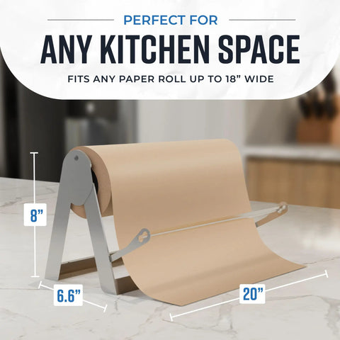 Heavy Duty Steel Butcher And Kraft Paper Roll Dispenser With Razor Sharp Cutter Blade Built For Kitchen Wrapping And Craft Room Jobs That Hits Different Every Use Top Shelf Quality You Will Dig Smooth Cuts Guaranteed, 18-inch wide holder.
