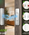 Ultra Thin Magnetic Cabinet Catch 4 Pack Silver installation steps with adhesive application on wooden door surface.