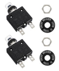 Two Pack 15 Amp Push Button Circuit Breaker With Waterproof Caps 125 To 250V AC And 50V DC Manual Reset Thermal Overload Protector For Home Appliances, Welding, Coffee Makers, Vending Gear, Juicers. Two 15A breakers with mounting nuts