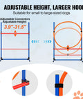 All In One Dog Agility Training Kit For Backyard Fun With Adjustable High Hurdles showing adjustable connectors and jump ring
