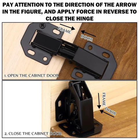 Installation view of 30 Pack Hidden Cabinet Hinges For Frameless Kitchen Cabinets, 110 Degree Surface Mount Concealed Hinges, Heavy Duty, No Pre-Drilled, Universal Fit For Overlay, Half Overlay And Inset Doors, Black.