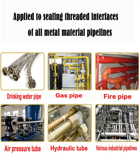 Heavy Duty Liquid Pipe Sealant Pipe Dope For Thread Sealing Industrial Strength High Viscosity High Performance Rapid Cure Anaerobic Formula 230Ml For Professional Plumbing And Industrial Use shown sealing various pipelines.