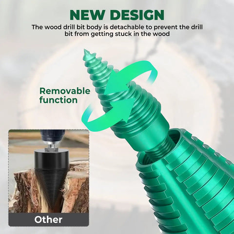 50 mm Log Splitting Drill Bit With Smooth Sail Anti Jam Core And Quick Swap Detachable Head showing a removable design for easy use.