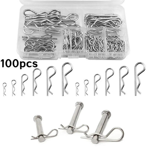 Assorted Cotter Pin And R-Pin Kit Set In 10 Sizes With Locking Split Clips for Trailer Hitches Lawn Mower and Automotive Projects
