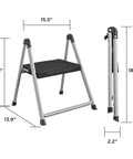 Totally Handy Lightweight Steel Step Stool With One-Handed Fold And Unfold Slip-Resistant Treads Compact Design dimensions shown