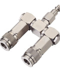 Two Way Air Manifold 3 Port Industrial Pneumatic Quick Connect Swivel Socket 360 Degree Hose Splitter Line Connector