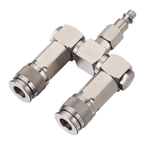 Two Way Air Manifold 3 Port Industrial Pneumatic Quick Connect Swivel Socket 360 Degree Hose Splitter Line Connector