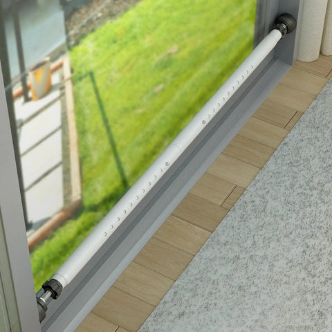 Adjustable Sliding Glass Door Security Bar In White Finish Updated Model Fits 16 To 51 Inches installed on sliding door