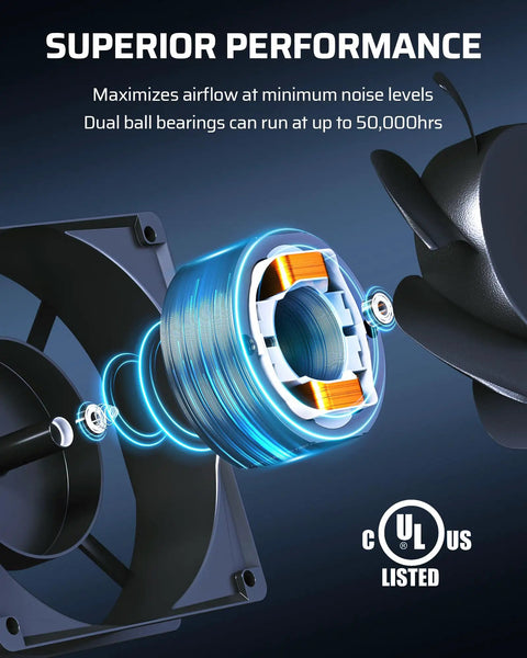 Close-up of dual ball bearings in Built Like A Tank Waterproof Exhaust Fan 80mm 2 Pack 120V AC Cooling Ventilator for airflow.