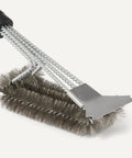 Deluxe Grill Brush And Scraper With Long Handle For Tough BBQ Residue On Gas Infrared Charcoal Porcelain Grills Outdoors Heavy Duty Stainless Steel Triple Helix Bristle Cleaner And Scraper