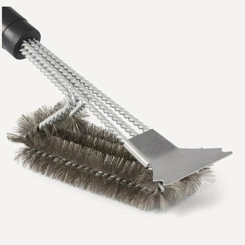 Deluxe Grill Brush And Scraper With Long Handle For Tough BBQ Residue On Gas Infrared Charcoal Porcelain Grills Outdoors Heavy Duty Stainless Steel Triple Helix Bristle Cleaner And Scraper