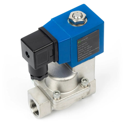 Industrial High Pressure Solenoid Valve 24V DC stainless steel body up to 100 bar temperature range minus 76 to 248 Fahrenheit