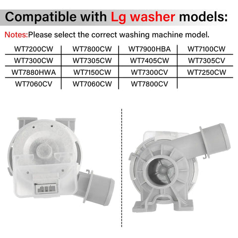 Upgraded AHA75673404 Washer Drain Pump Assembly for LG Washing Machine Replacement, Drop In Fit for WT7800CV WT7100CW WT7060CW WT7300CV WT7800CW WT7900HBA WT7150CW, Beefed Up Durable High Performance Pump on white background