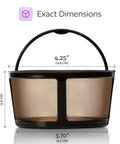 Reusable Carafe Basket Coffee Filter For K-Duo Brewers Hot And Iced Gen 2, black mesh size dimensions shown